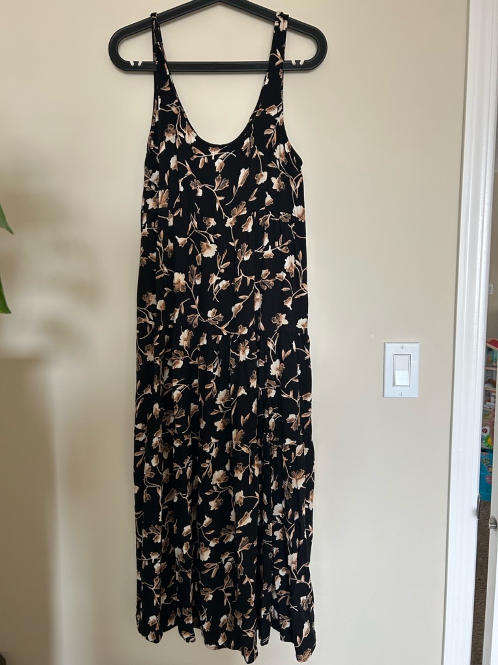 saltwater LUXE Black Maxi Dress with Beige Floral Motif